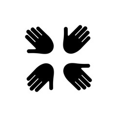 Humanitarian assistance black silhouette vector illustration isolated on white background. Hands together in round shape. Voluntary, charity, donation icon.