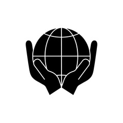 Globe black silhouette icon in human hands vector illustration isolated on white background.