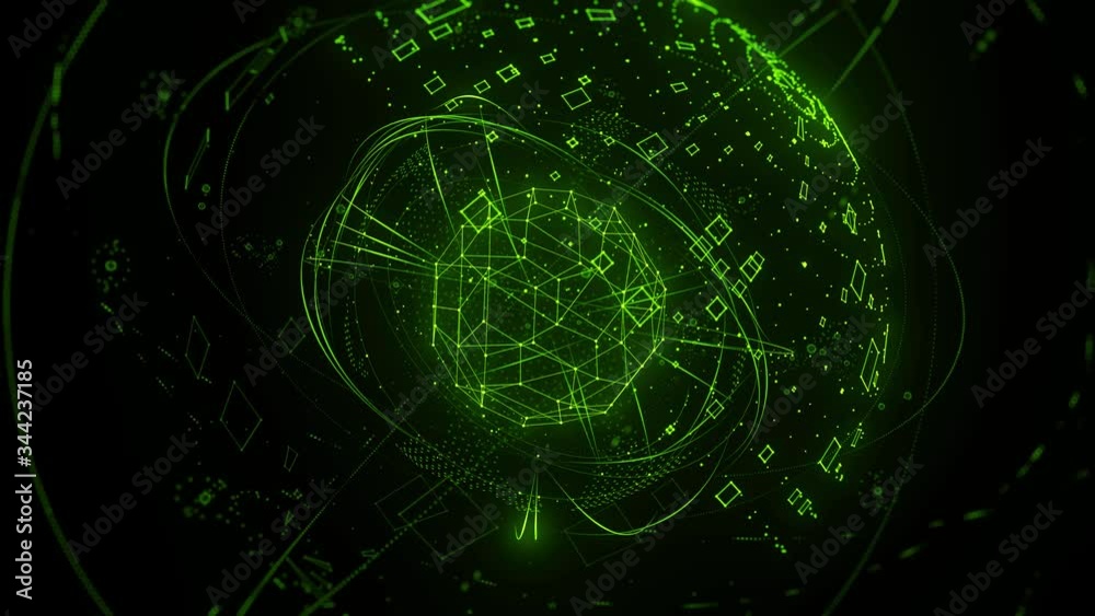 Poster green 3d render concept of artificial intelligence. technology background. wireframes, particles. lo