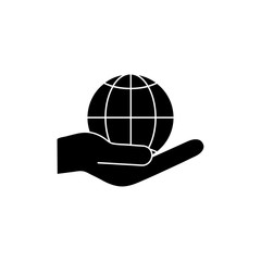 Globe black silhouette icon in human hands vector illustration isolated on white background.