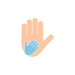 Mother and child hand icon vector illustration isolated on white background. Help concept. 