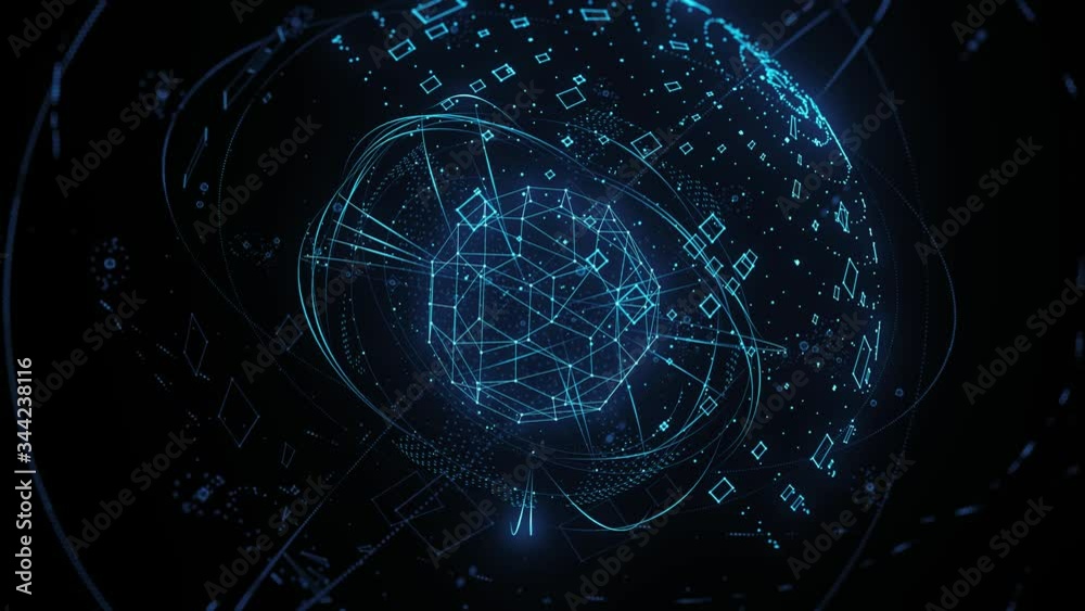Poster blue 3d render concept of artificial intelligence. technology background. wireframes, particles. loo