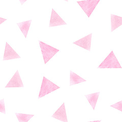 Abstract geometric seamless pattern with triangles. Watercolor, hand painted. Bright Pink Delta. For textile, fabric, print, wallpaper.