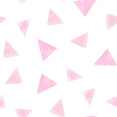 Behang Abstracte geometrische naadloze patroon met driehoeken. Aquarel, met de hand beschilderd. Helder roze delta. Voor textiel, stof, print, behang. © Tatiana 