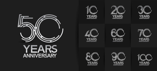 Anniversary logotype set with silver color. vector design for celebration purpose, greeting, invitation card	premium edition.
