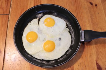 Oeufs au plat dans une poële - Département du Rhône - France