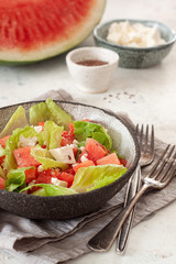 Watermelon salad  with feta and lettuce