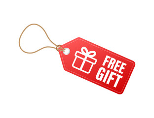 Business template with red free gift on white background for banner design. Vector business template. Present gift box icon.