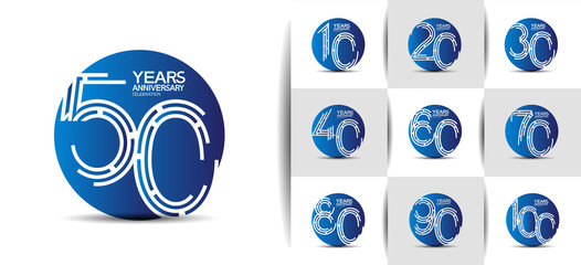 Anniversary logotype set with blue color. vector design for celebration purpose, greeting, invitation card	premium edition.