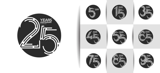Anniversary logotype set with black color. vector design for celebration purpose, greeting, invitation card	premium edition.