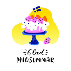 Happy Midsummer handwritten lettering poster, card, invitation, banner. Vector illustration EPS 10.