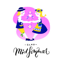 Happy Midsummer handwritten lettering poster, card, invitation, banner. Vector illustration EPS 10.