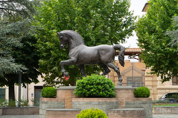 View of the statue in bronze of an horse in Vinci ideated by Leonardo Da Vinci, Italy