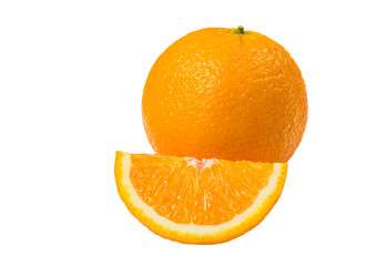 Orange and slice on a white background