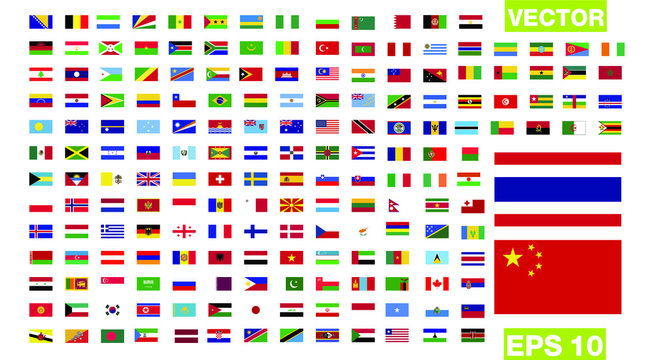 Flags vector of the world and world map on white background
