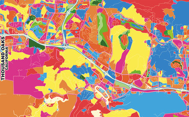 Fototapeta premium Thousand Oaks, California, USA, colorful vector map