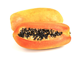 Ripe papaya slice isolated on white background