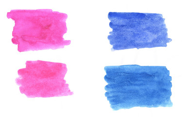 watercolor stains blue and pink hand drawn aquarelle