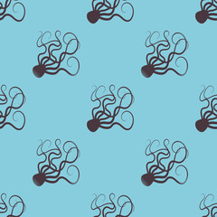 seamless pattern with the brown octopus on a blue background