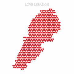 Lebanon country map made from love heart halftone pattern