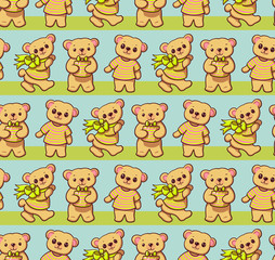 Seamless pattern with funny cartoon bears