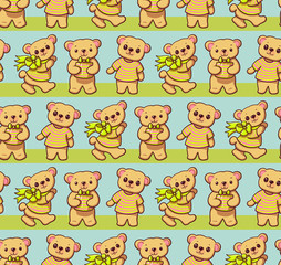 Seamless pattern with funny cartoon bears