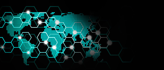 Abstract hexagon background with world map