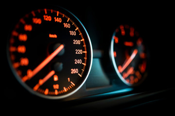 car speedometer and odometer - obrazy, fototapety, plakaty