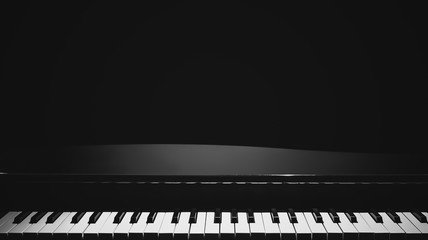 black and white grand piano, isolated on black. music background