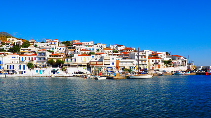 view of the fishing port of Batsi, on the island of Andros, famous Cyclades island in the heart of the Aegean Sea