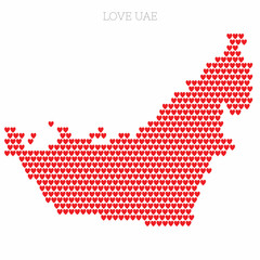UAE country map made from love heart halftone pattern