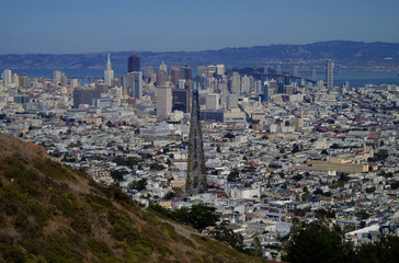 View of San Francisco From the Twin Peaks with Market Street in the middle. California. USA.