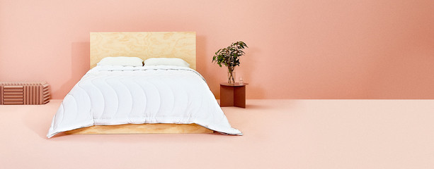 Pink bedroom with white comforter