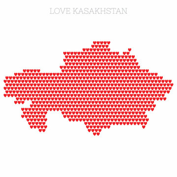 Kasakhstan country map made from love heart halftone pattern