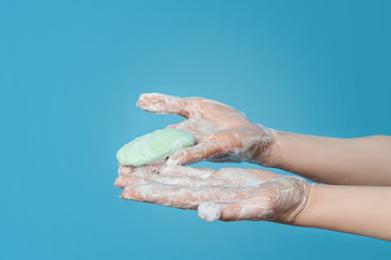 Concept of hand washing as protection against viruses.