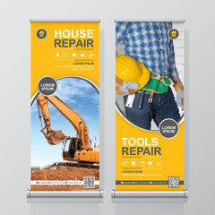 Construction tools roll up design and standee banner template for exhibition