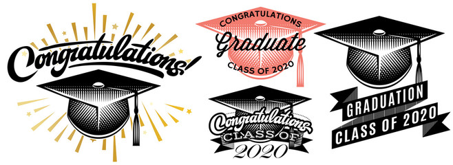 Set of Graduation vector Class of 2020. Congrats grad Congratulations Graduate