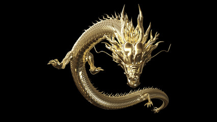 Full body gold dragon in smart pose with 3d rendering include alpha path. © FullFrames