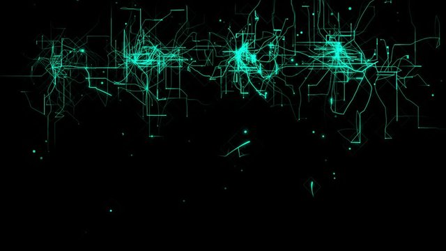 Neon glowing green colored futuristic technology grid growing design over black. Full Hd animated background.