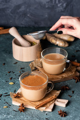 Glass cups of traditional Indian masala chai