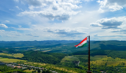 Beautiful landscape view foreground with the hungarian flag