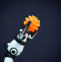 robot hand holds the virus