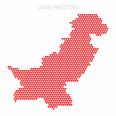 Pakistan country map made from love heart halftone pattern