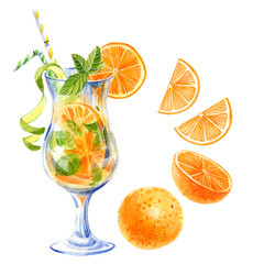 Summer lemonade, coctails on white background.