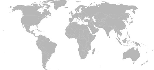 Fototapeta premium Afrykański kraj Dżibuti wyróżniony na mapie świata. Jasnoszare tło. Idealny do koncepcji biznesowych, tła, tła, naklejek, etykiet, wykresów i tapet.