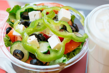sliced pepper, green pepper, healthy lunch, healthy food, milk, milkshake, transparent, plastic container, on the go, appetizer, bowl, cheese, close up, closeup, cucumber, cuisine, delicious, detail, 