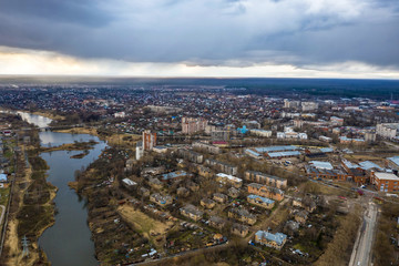 Fototapeta na wymiar Panorama of the city of Ivanovo with the river Uvod from a bird's eye view.