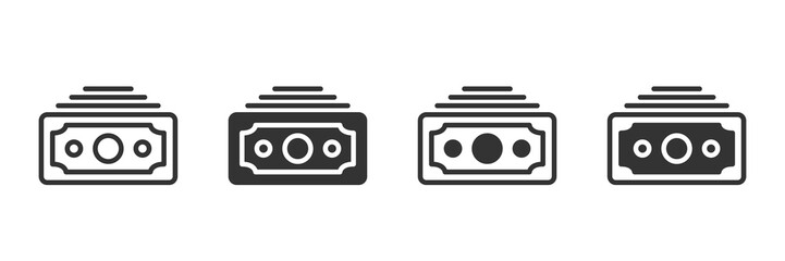 Money icons in four different versions in a flat design