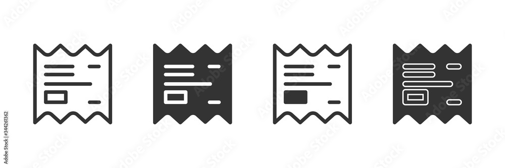 Aufkleber receipt icons in four different versions in a flat design