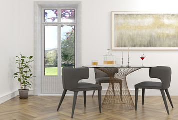 3d rendering of classic interior with dining set furniture and alcohol